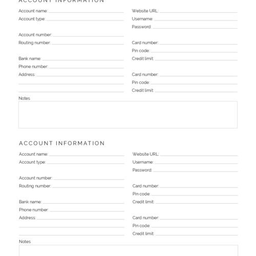 Bank Informsation Bank Account Information - Neat and Tidy Design