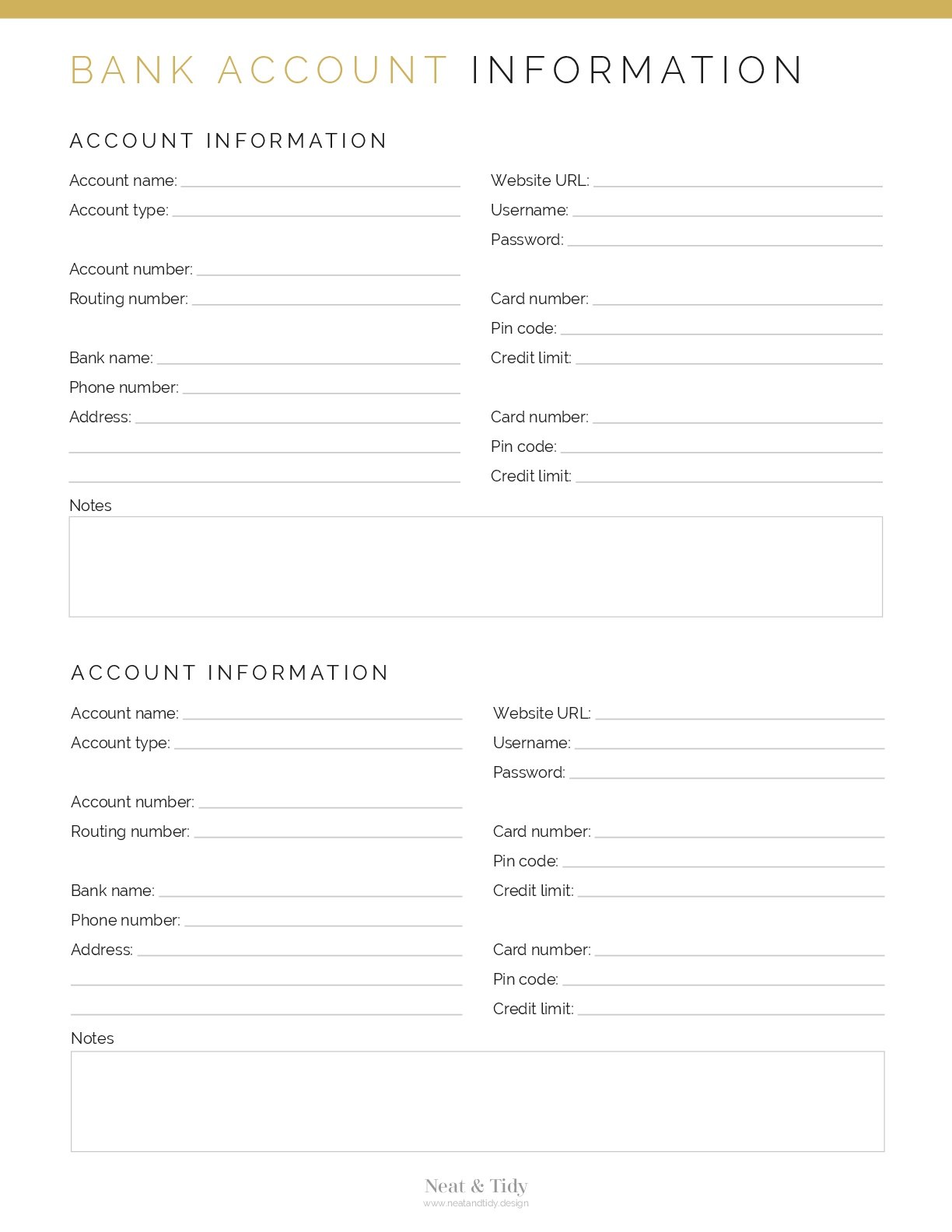 Bank Account Information Neat And Tidy Design 4299