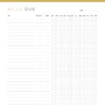 Bills Due Tracker - printable finance pdf