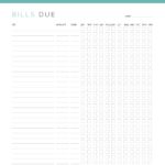Bills Due Tracker - printable finance pdf