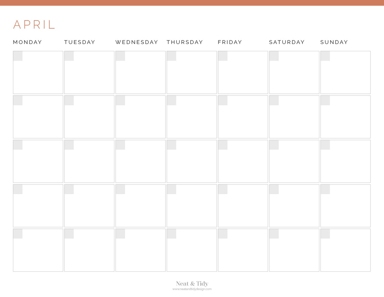 Normal Calendar 12 month perpetual calendar - Landscape - Neat and Tidy Design