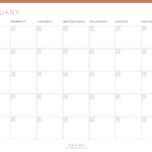12 month perpetual printable pdf calendar in coral with sunday start