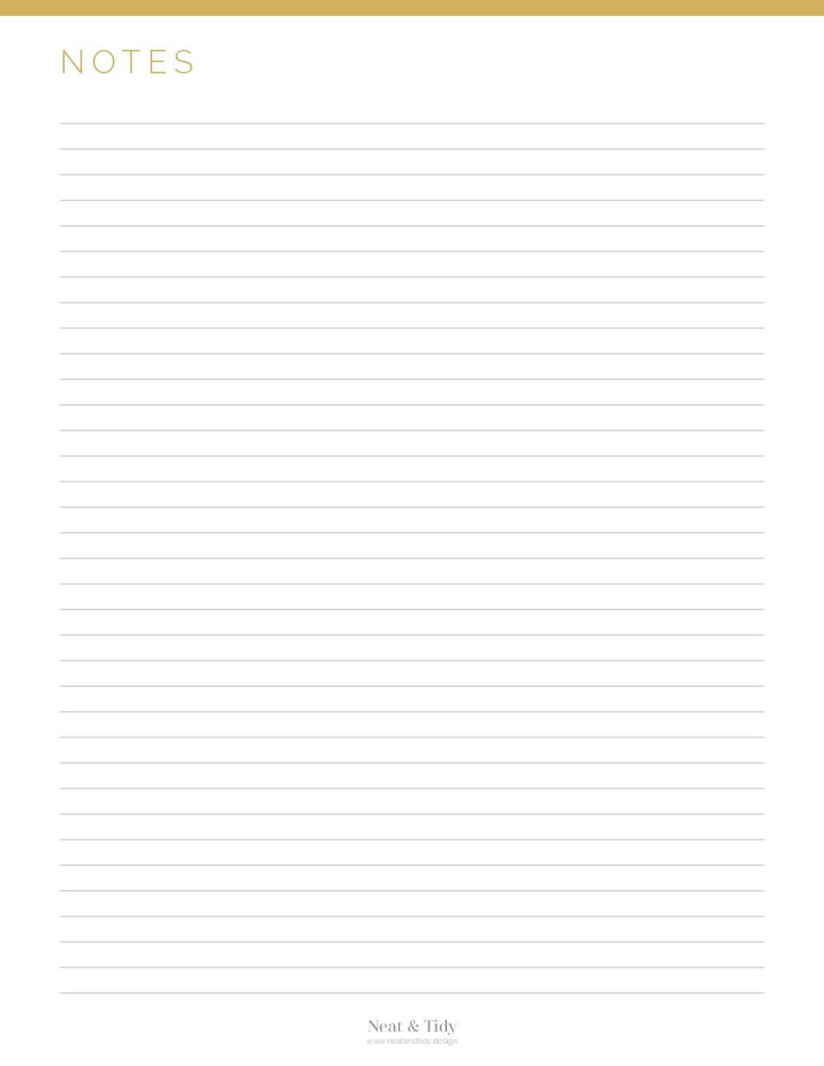 Notes pages - Lined, Unlined, Grid & Dot Grid - Neat and Tidy Design