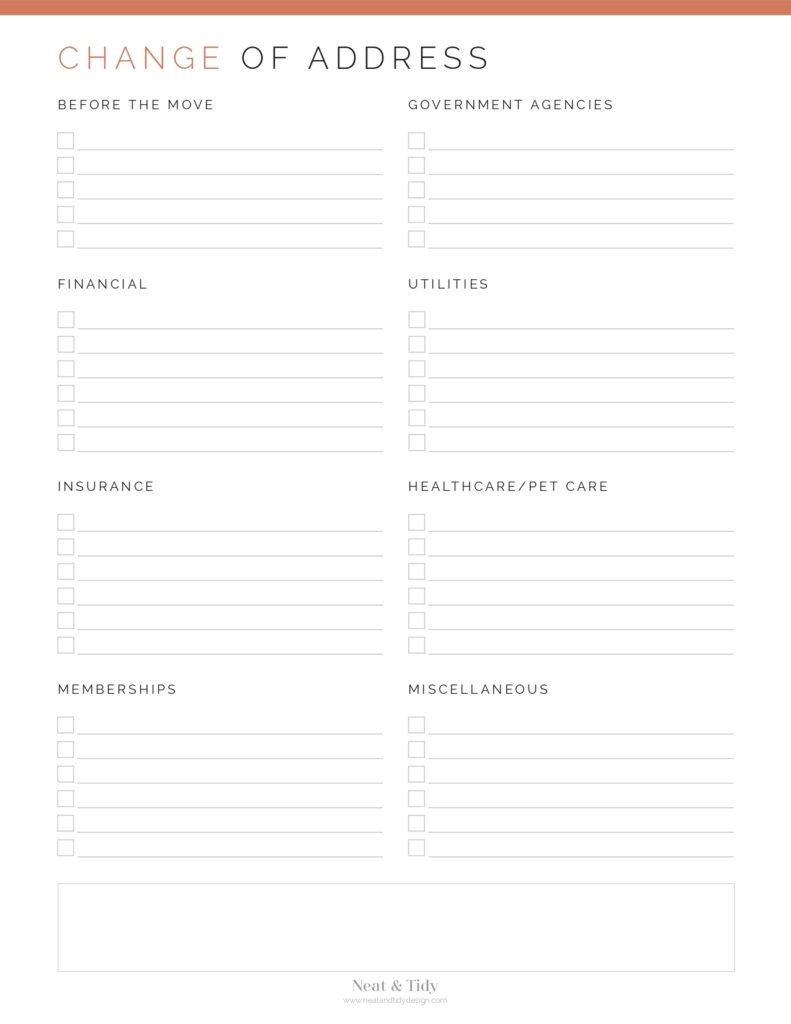 Change of Address Checklist - Neat and Tidy Design