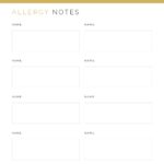 Printable list to keep track of family member's and friend's allergies