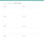Printable list to keep track of family member's and friend's allergies