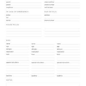 Printable Baby Sitter Notes