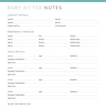 printable pdf baby sitter notes