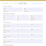 printable pdf baby sitter notes
