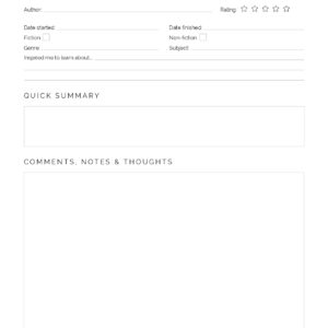 Printable book journal - 1 full page review