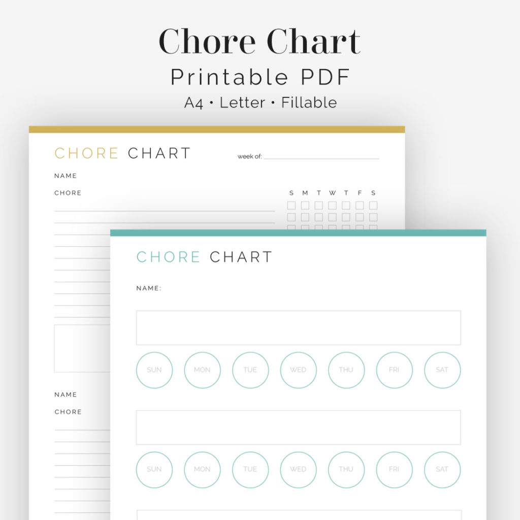 Weekly Printable Chore Charts for your children in three different layouts