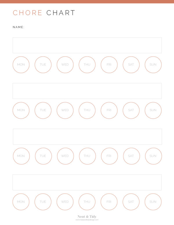 Chore Chart with Big Circles Perfect for young children Printable PDF Coral