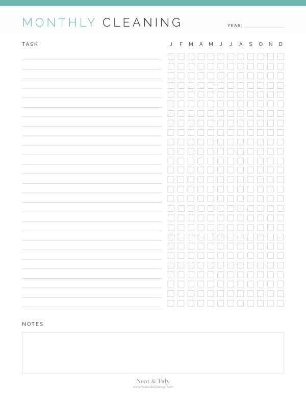 printable pdf monthly cleaning checklist, fillable in adobe reader