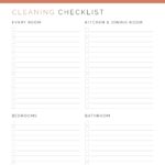 Cleaning by Room Checklist - household printable PDF - prefilled rooms