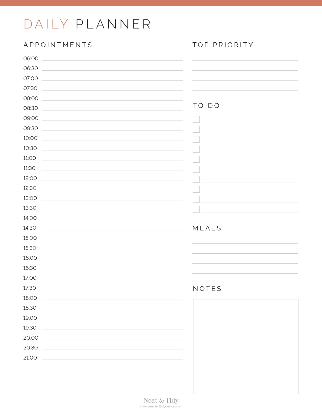 Daily Appointment Planner - Neat and Tidy Design