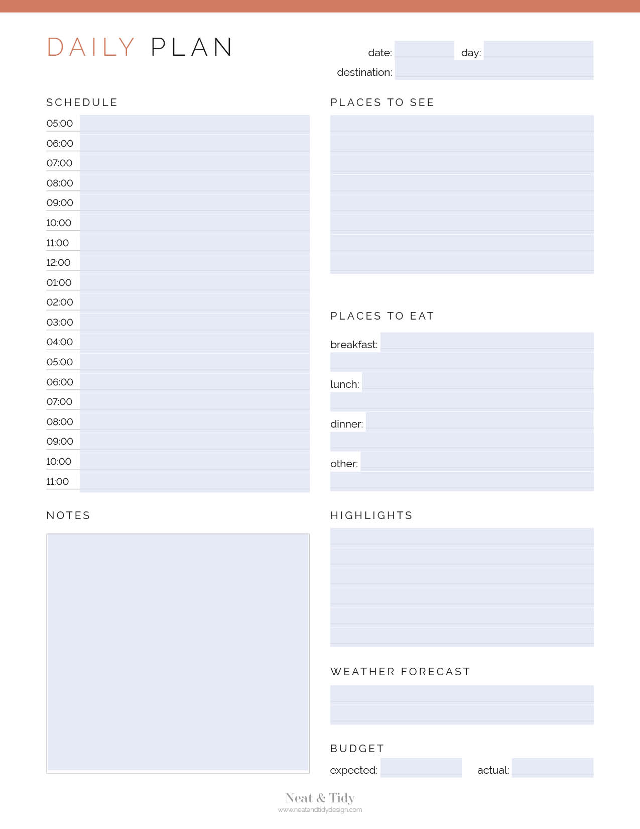 Daily Travel Planner - Neat and Tidy Design