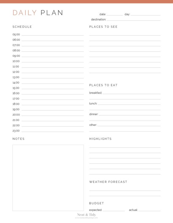 Daily Travel Planner - Neat and Tidy Design