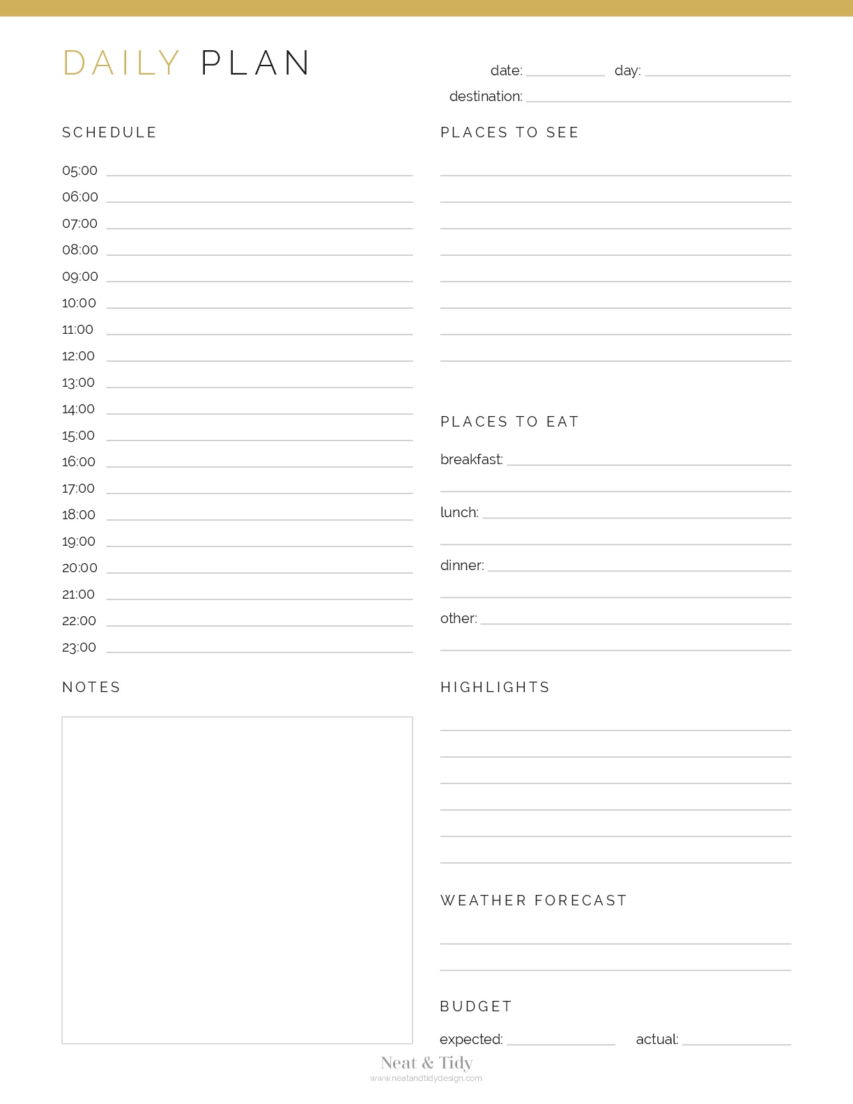 Daily Travel Planner - Neat and Tidy Design