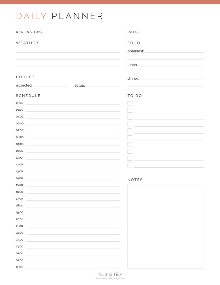 Daily Travel Planner - Neat and Tidy Design