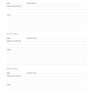 Printable and fillable PDF Doctor visit log