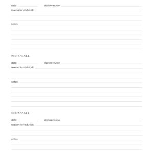 Printable and fillable PDF Doctor visit log