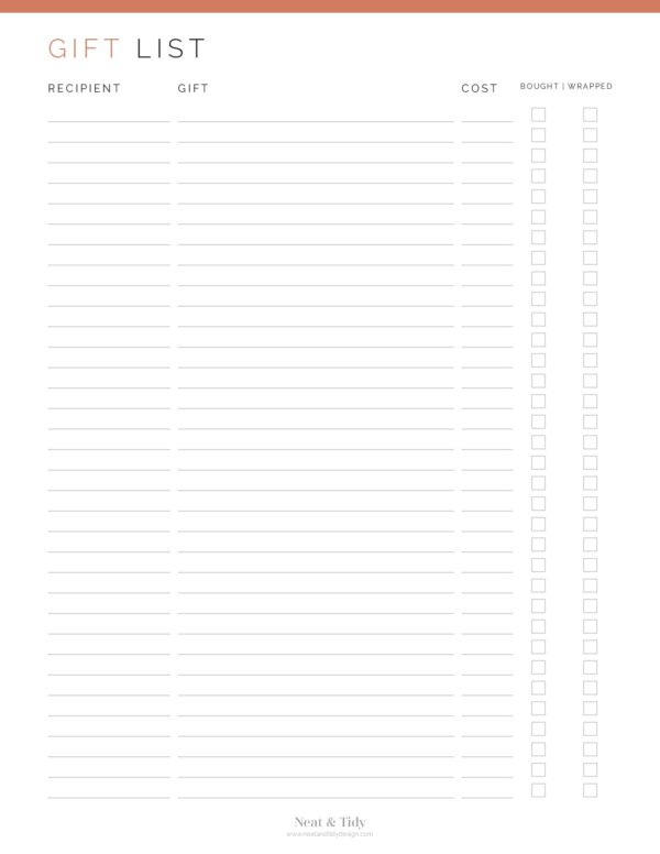 Gift giving checklist - printable PDF