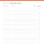 Gifts received list - printable PDF