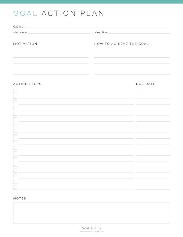 printable goal action plan for your goal setting and planning needs