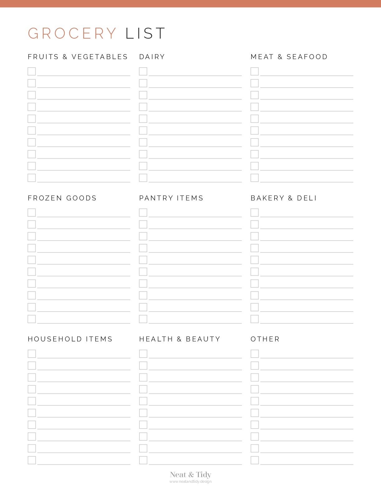 Grocery List With Categories Neat And Tidy Design