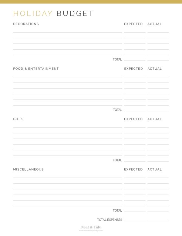 Christmas budget planner - printable pdf