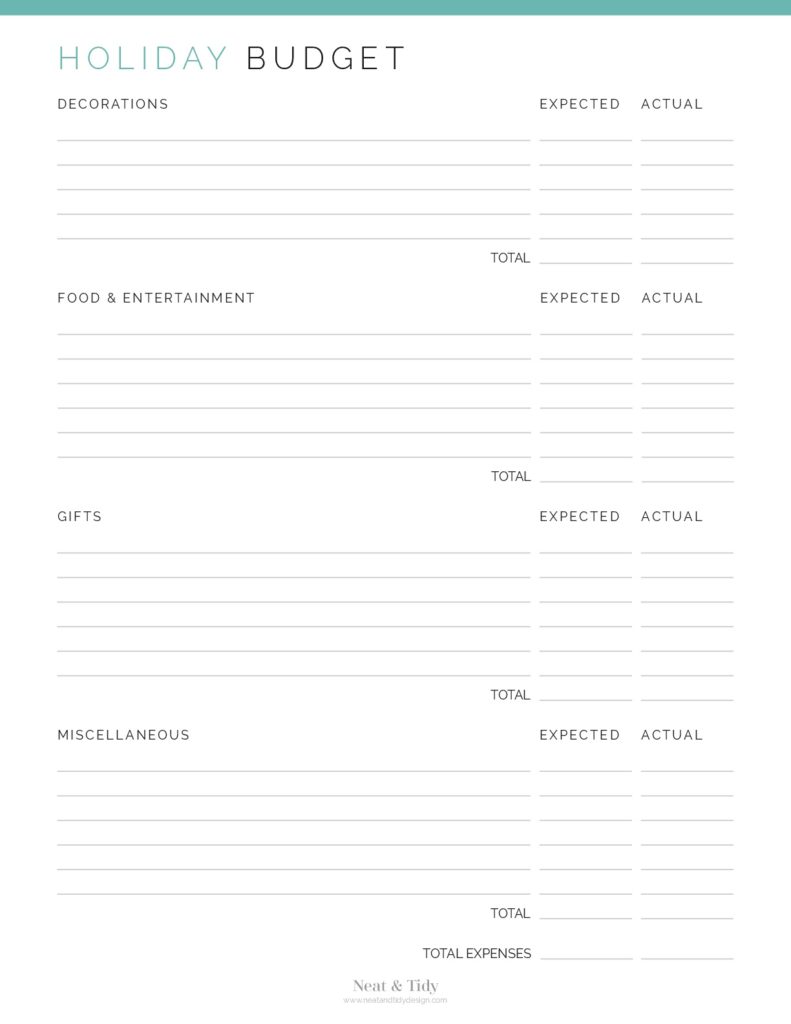 Holiday Budget - Neat and Tidy Design