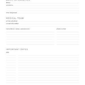 A printable document to fill in important details regarding your illness - printable PDF