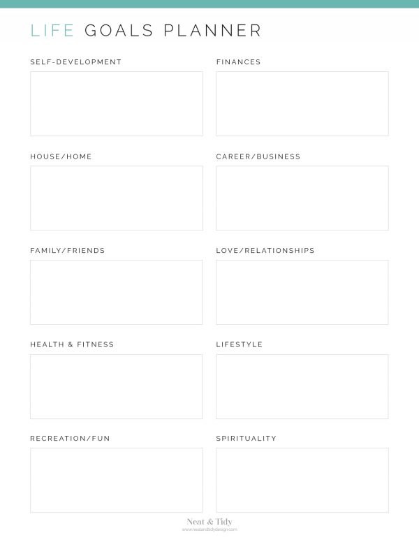 printable unlined life goal setting planner in three colours in pdf format, fillable using adobe reader