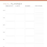 Weekly meal planner printable with grocery list