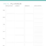 Weekly Meal Planner PDF with grocery list and space for breakfast, lunch and dinner