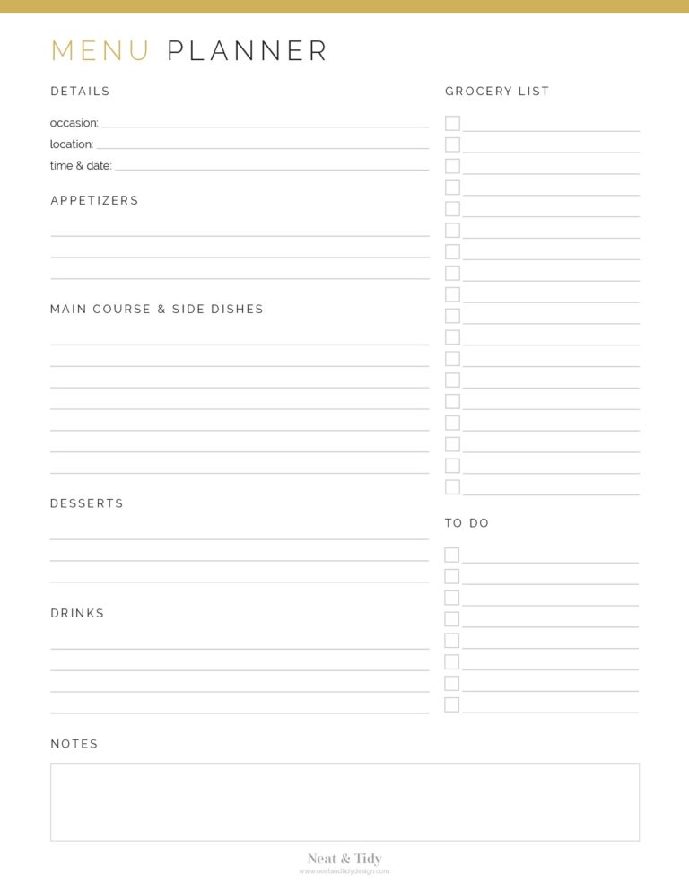 Party Menu Planner - Neat and Tidy Design