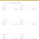 Missed Call Log, printable PDF