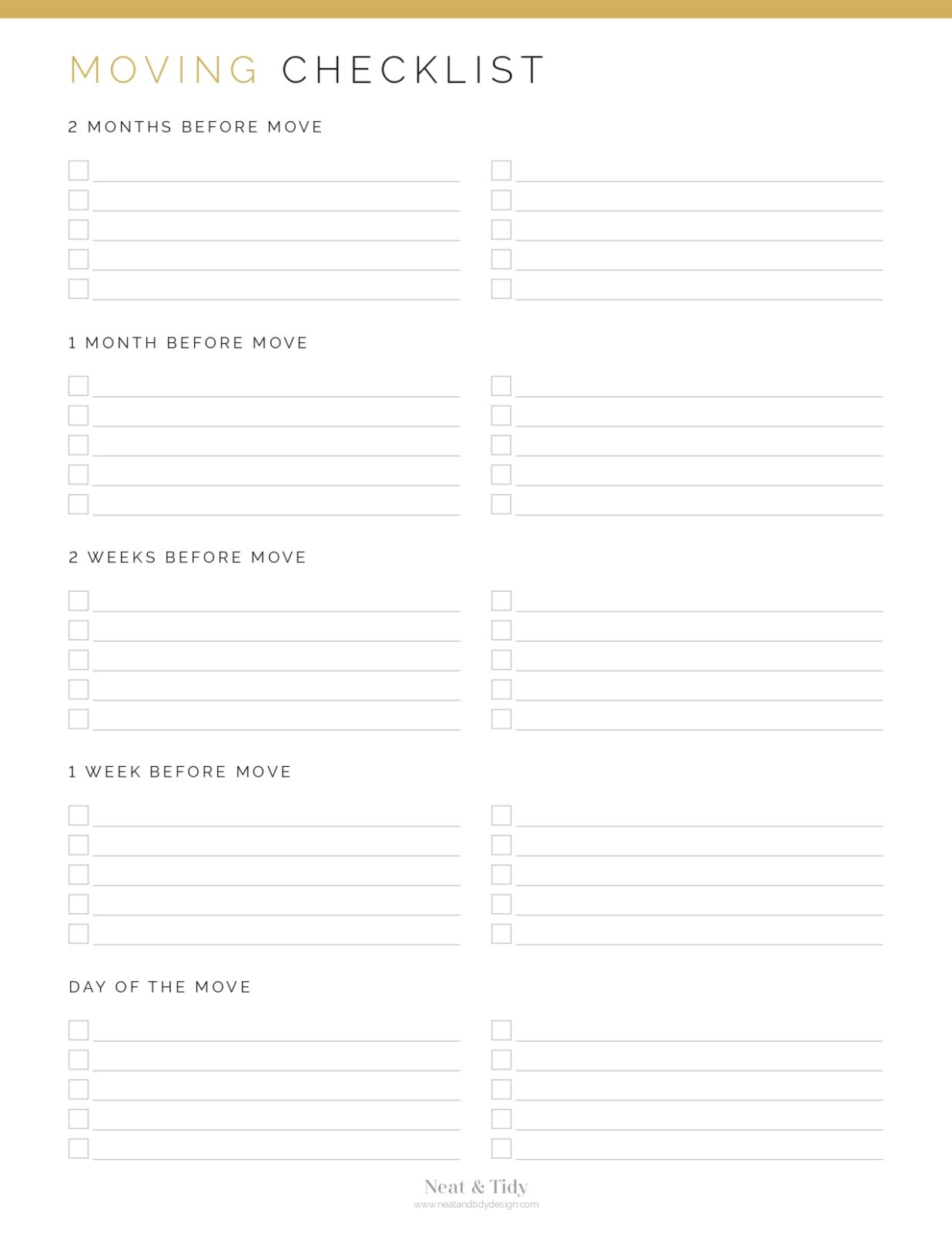 Moving Checklist - Neat and Tidy Design