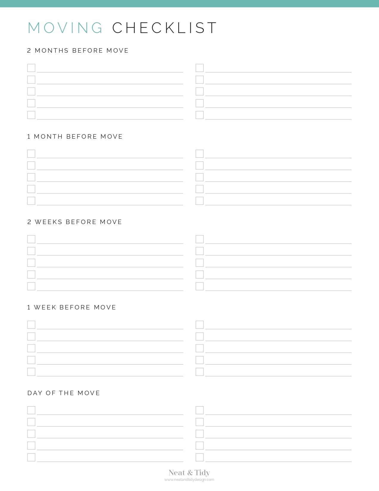 Moving Checklist Neat and Tidy Design