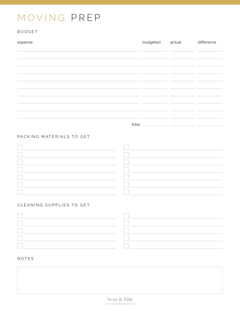 Moving Prep List - Neat And Tidy Design