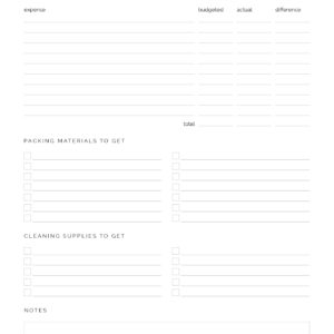 Moving Planner - Prep and Planning List Printable PDF