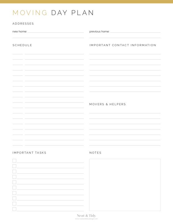 Moving Day Planner - printable PDF by Neat and Tidy Design