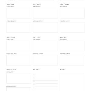 printable travel outfit planner, comes in three layouts and three colours