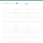 printable packing list with and without categories in three colours