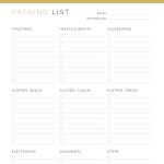 printable packing list with and without categories in three colours