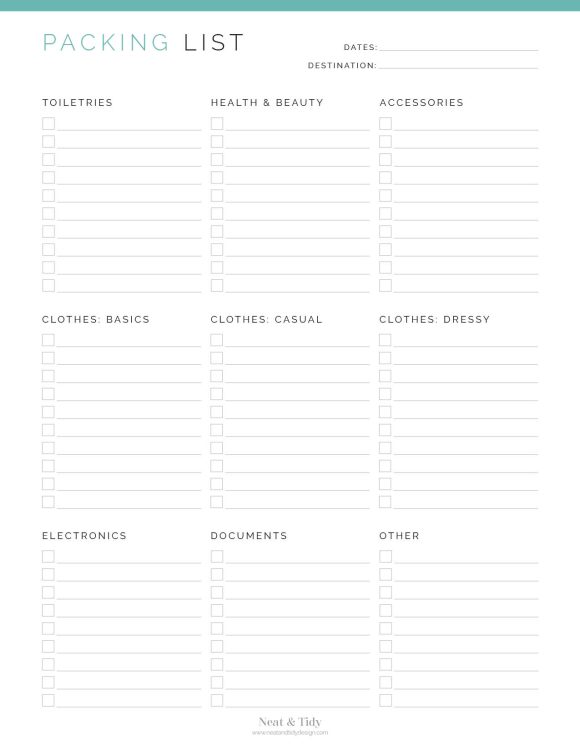 Travel Checklist - Neat and Tidy Design