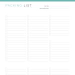 printable packing list with and without categories in three colours