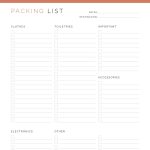 printable packing list with and without categories in three colours