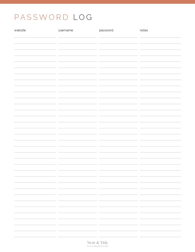 Password Log - Neat and Tidy Design