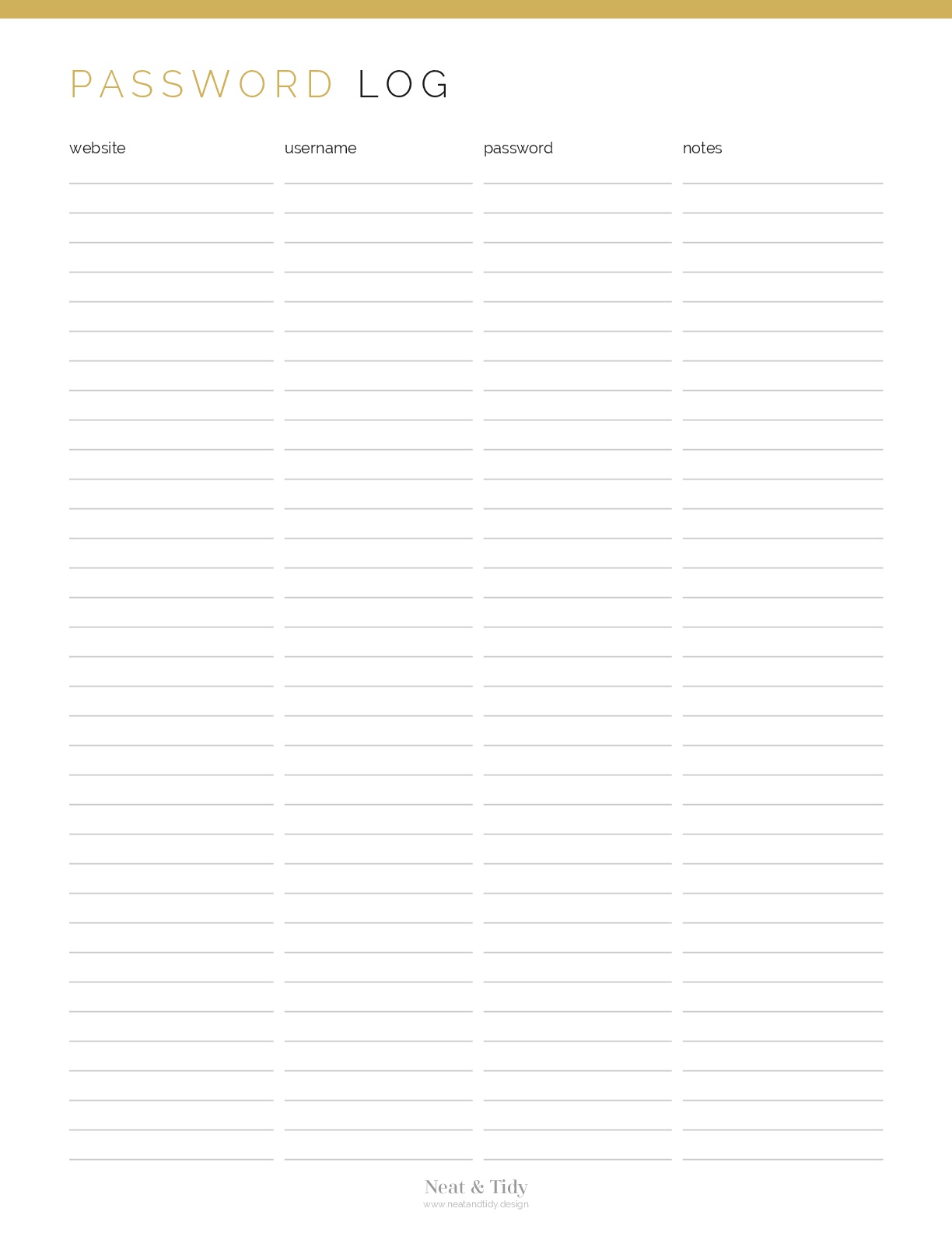 Password Log - Neat and Tidy Design